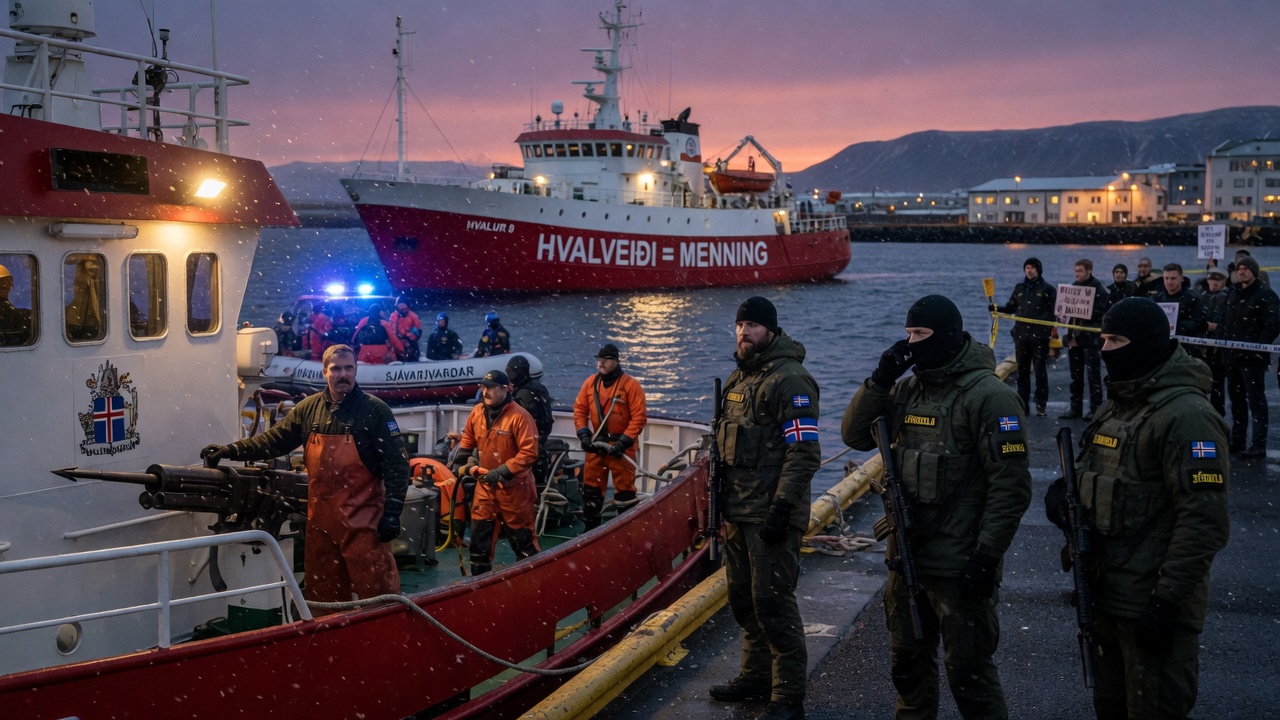 Cartoon commandos boarding a small protest boat while one holds a cooler labeled FERMENTED SHARK