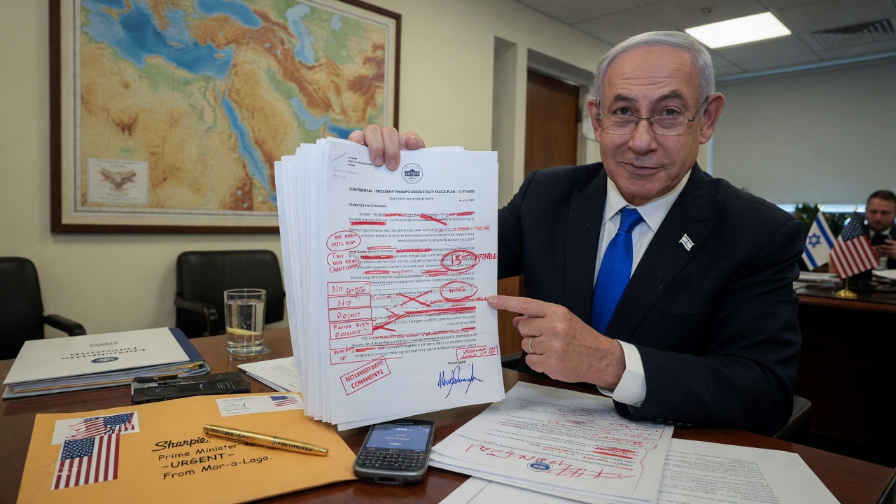 A red-inked document labeled '15-POINT PEACE PLAN' covered in edits and question marks.