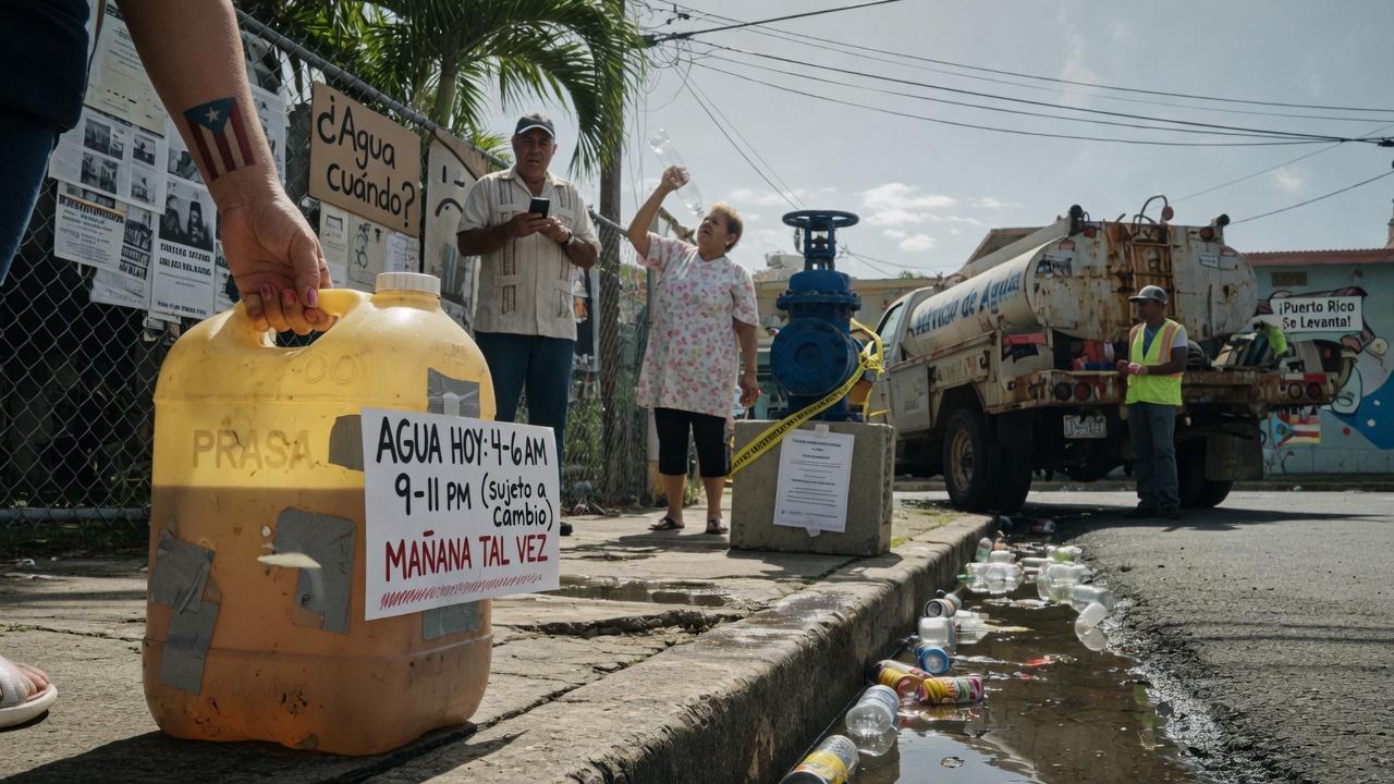 A resident checks a stopwatch while showering during Puerto Rico's rotating water rationing schedule.